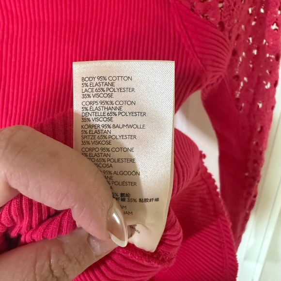 Free People Clemente Top in Hot Berry Lace Sleeves Women's Size M - Picture 8 of 10